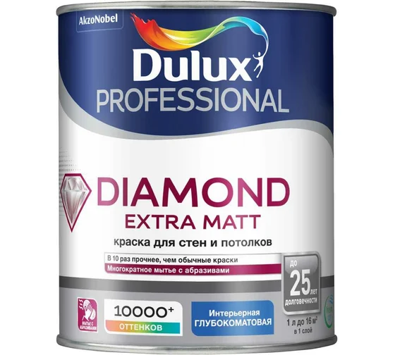 Краска Dulux Trade Diamond Extra Matt интерьерная матовая ослепительно белая 1л BW 10%