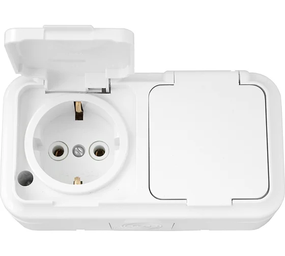 Розетка откр.установки 2-мест с/з с крышкой IP54 белая Пралеска Bylectrica