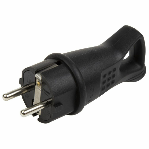 Вилка 16А прямая черная с з/к каучук с кольцом Беларусь