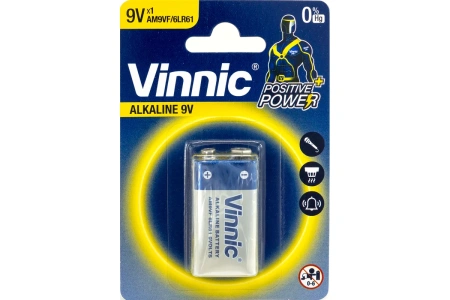 Батарейка 6LR61/ 6F22 9V крона щелочная Vinnic